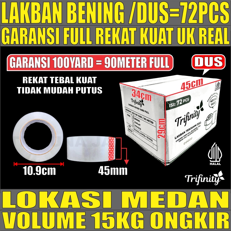 Lakban Bening Trifinity 45mm x 100yard Dus 72roll
