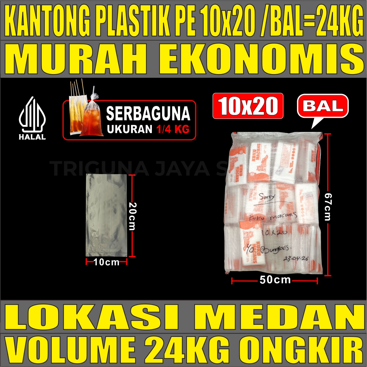 Kantong Plastik PE 10x20 Bening Bal 24kg 19000pcs kuku macan jjb