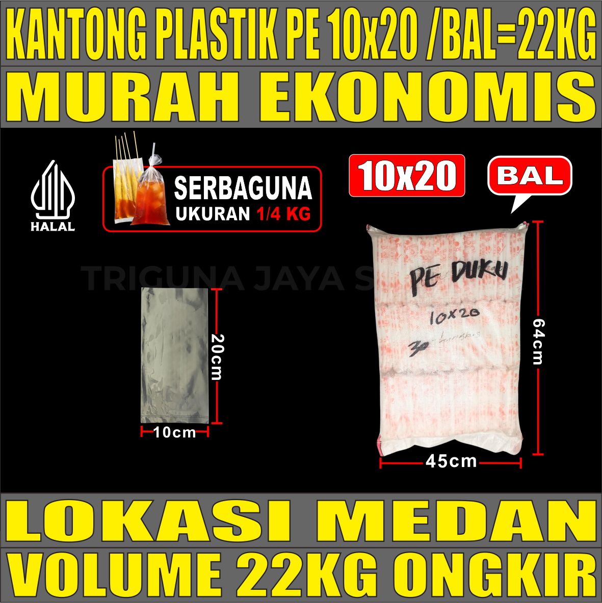 Kantong Plastik PE 10x20 Bening DUKU Bal 22kg