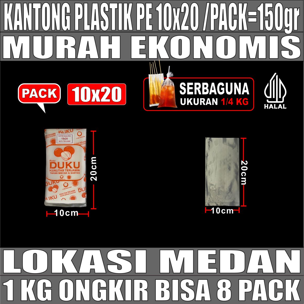 Kantong Plastik PE 10x20 Bening DUKU Pack