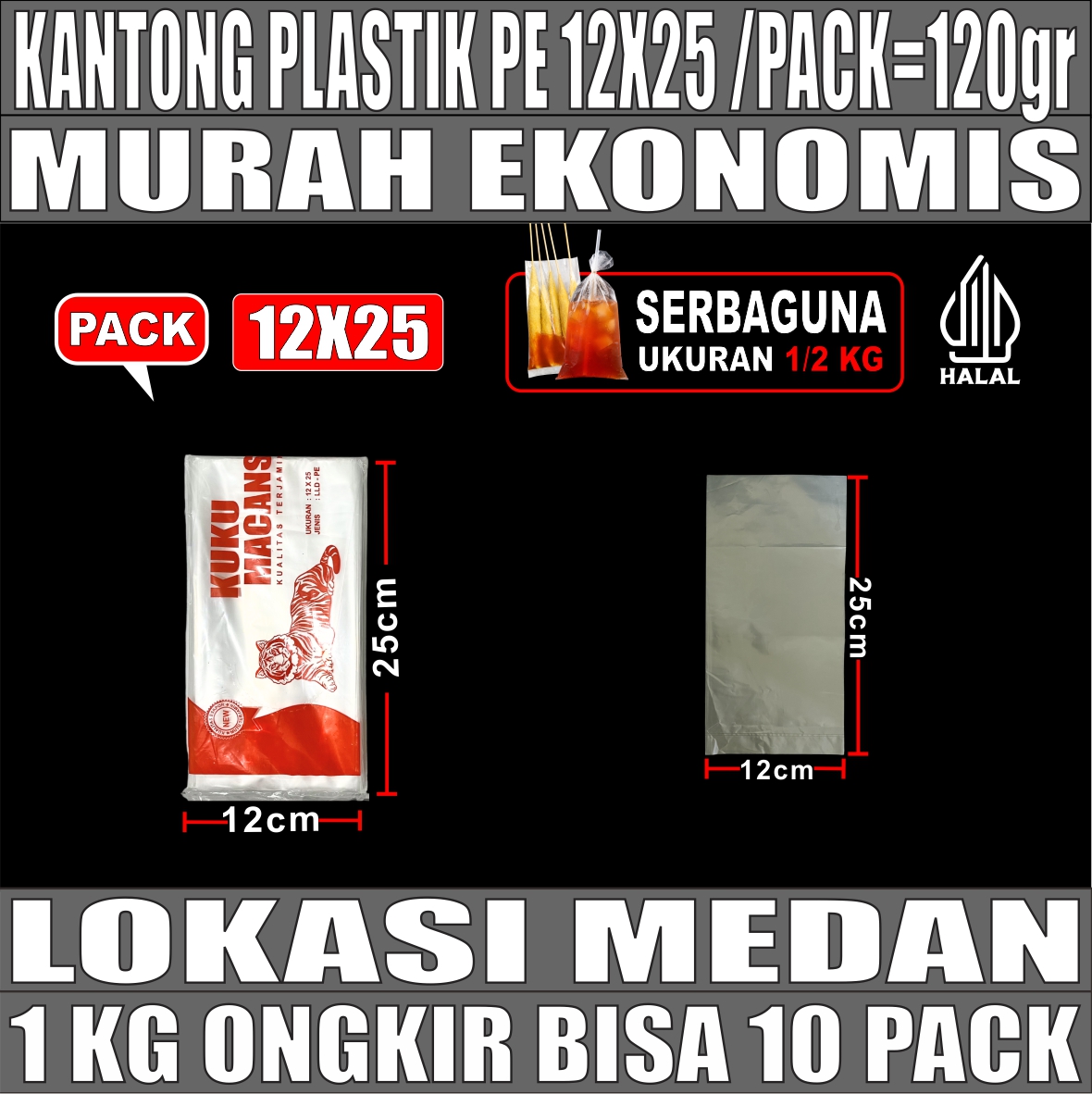 Kantong Plastik PE 12x25 bening PACK