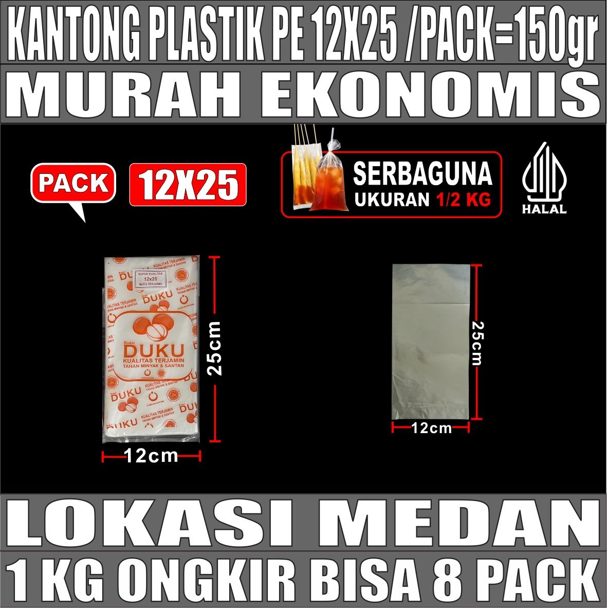 Kantong Plastik PE 12x25 Bening DUKU Pack