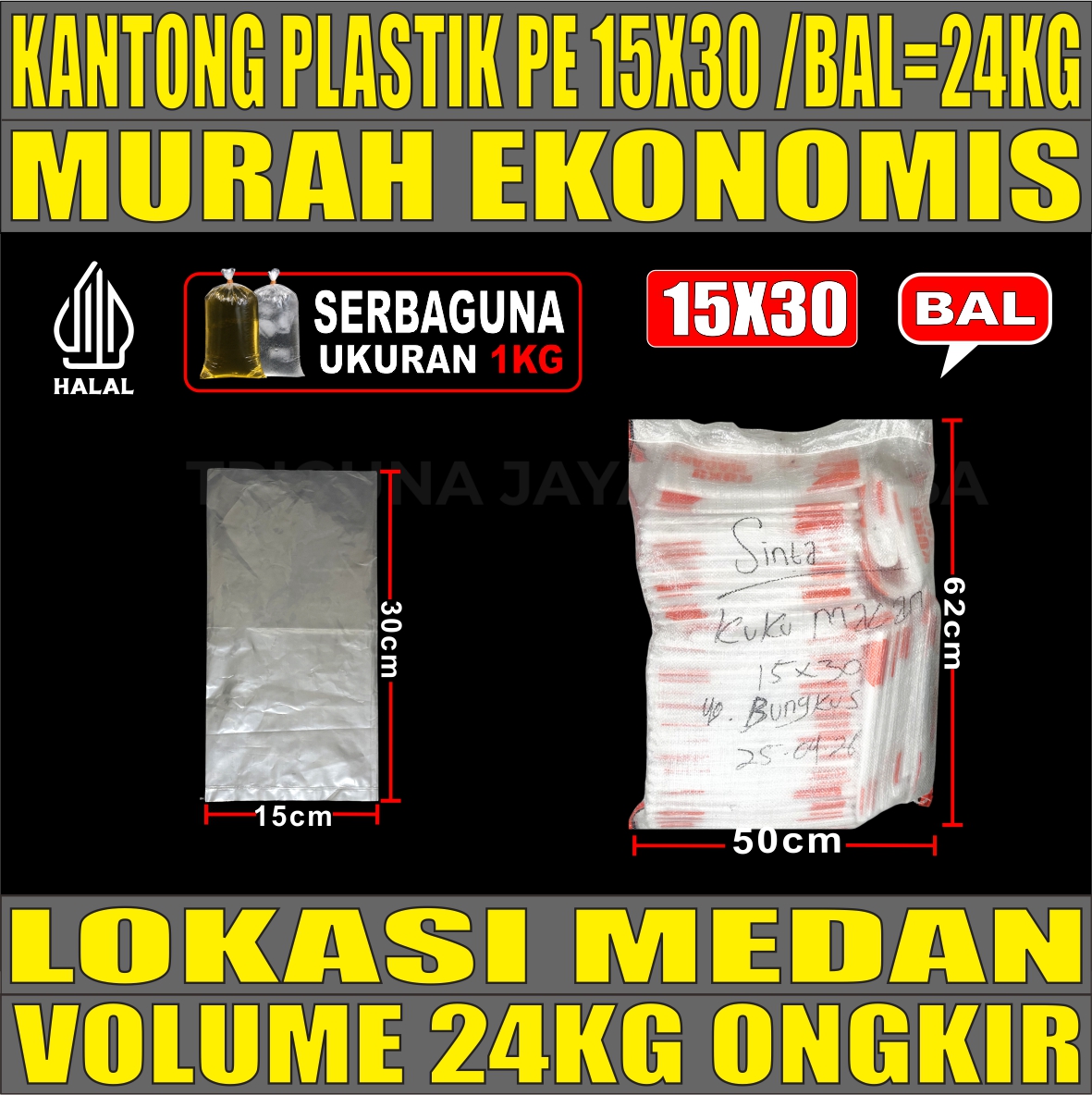 Kantong Plastik PE 15x30 Bening Bal 24kg 8000pcs kuku macan jjb