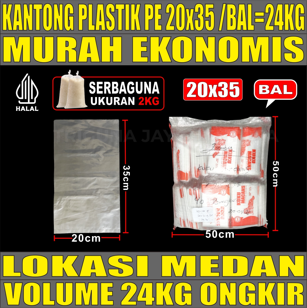 Kantong Plastik PE 20x35 Bening Bal 24kg 5000pcs kuku macan jjb