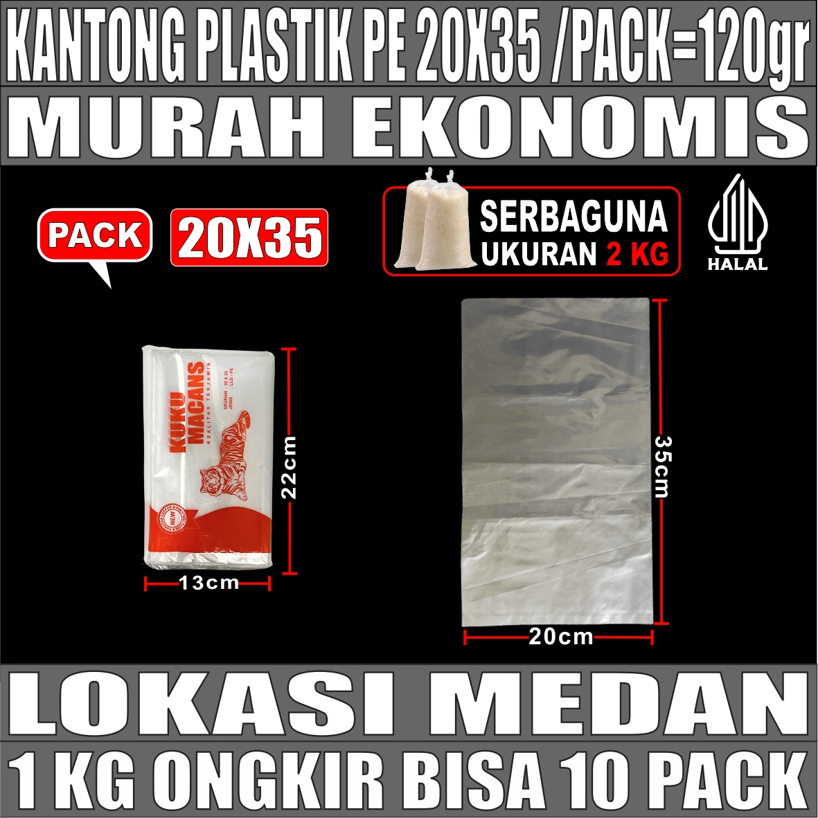 Kantong Plastik PE 20x35 Bening PACK