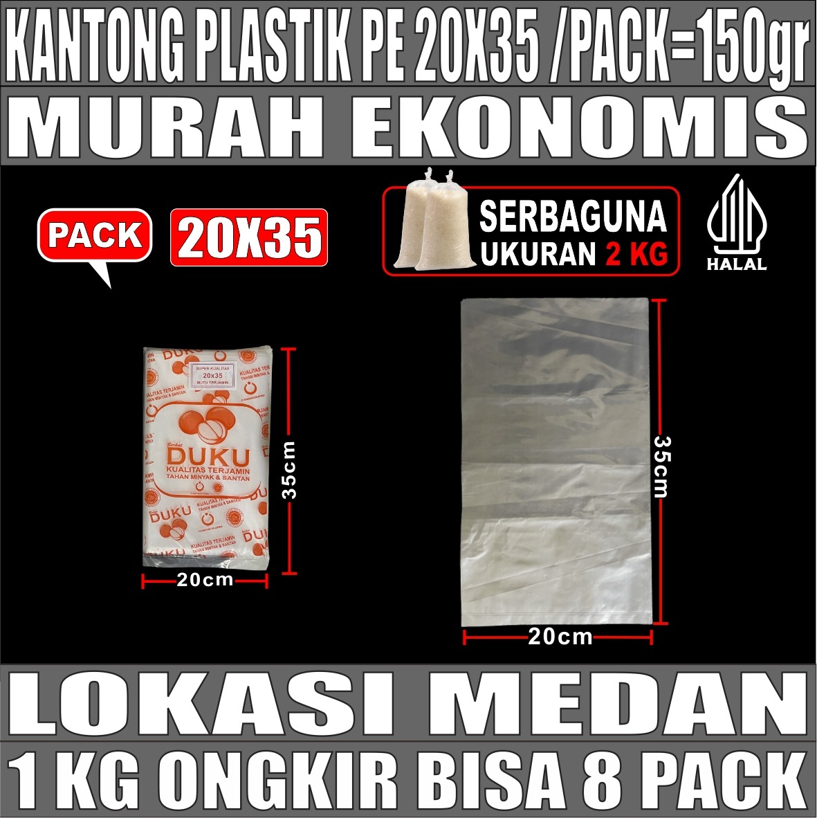 Kantong Plastik PE 20X35 Bening DUKU Pack