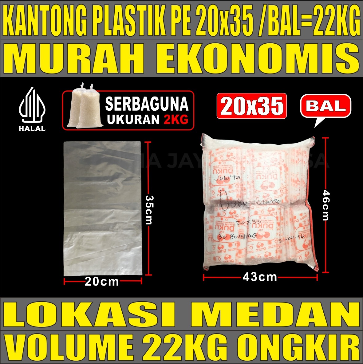 Kantong Plastik PE 20x35 Bening DUKU Bal 22kg