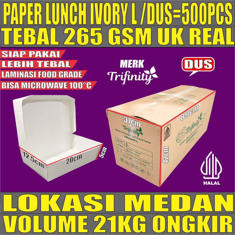 Paper Lunch L Ivory Dus 500pcs Box Kotak Tutup Putih Trifinity Halal