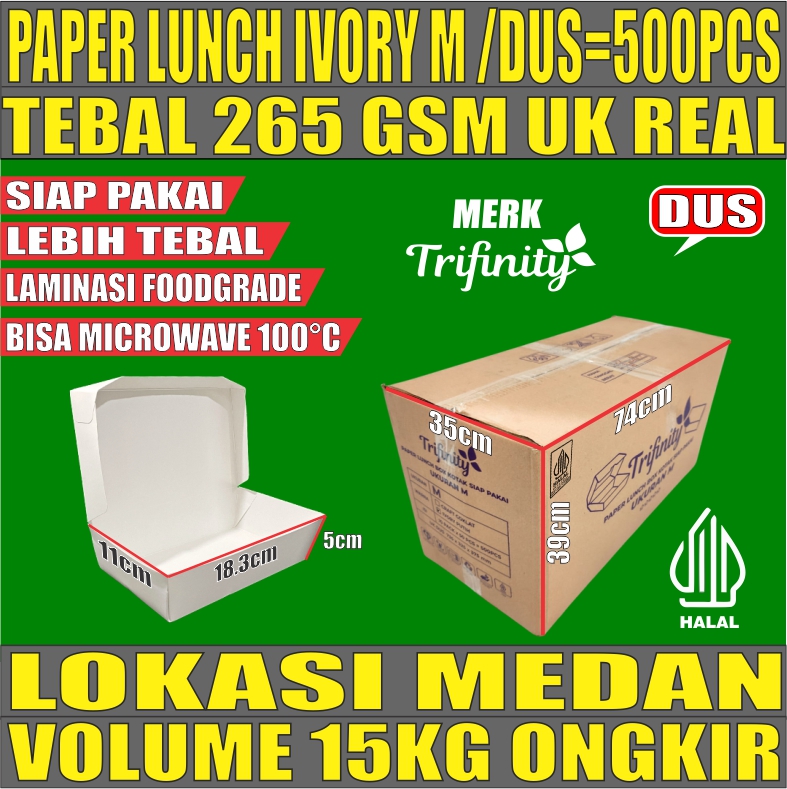 Paper Lunch M Ivory Dus 500pcs Box Kotak Tutup Putih Trifinity Halal