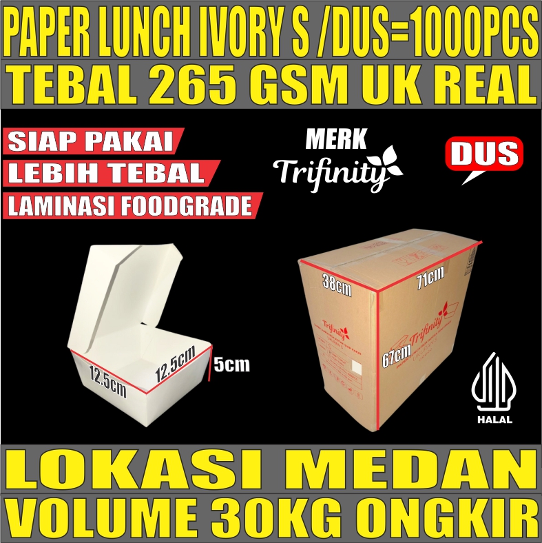 Paper Lunch S Ivory Dus 1000pcs Box Kotak Tutup Putih Trifinity Halal