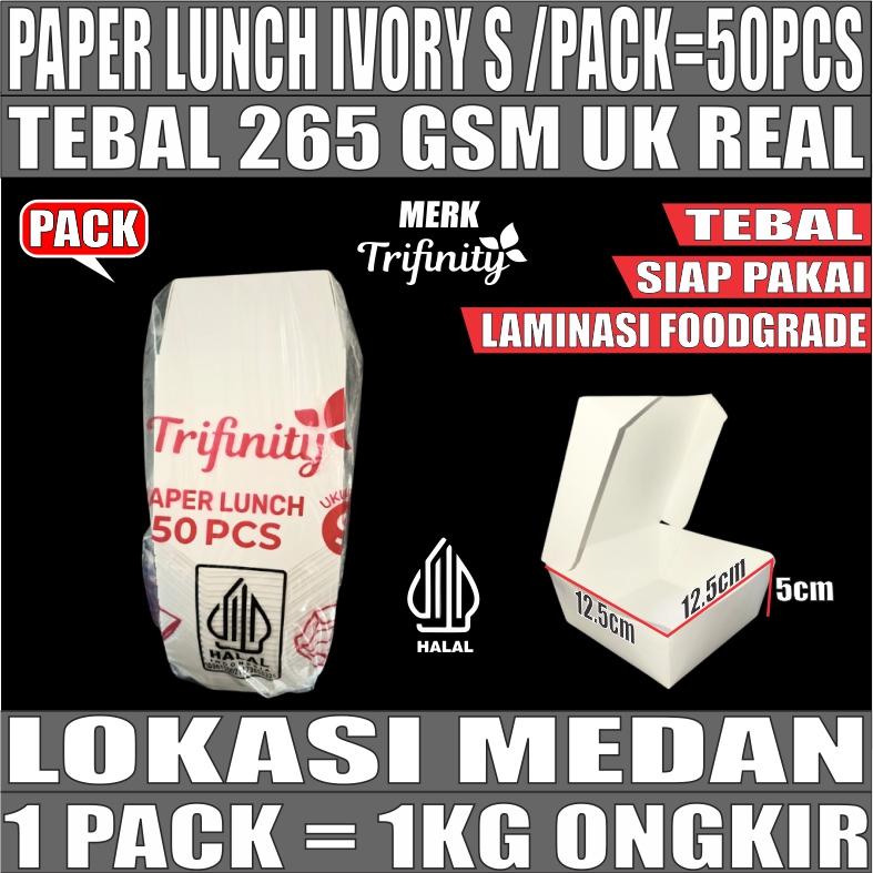 Paper Lunch S Ivory Pack 50pcs Box Kotak Tutup Putih Trifinity
