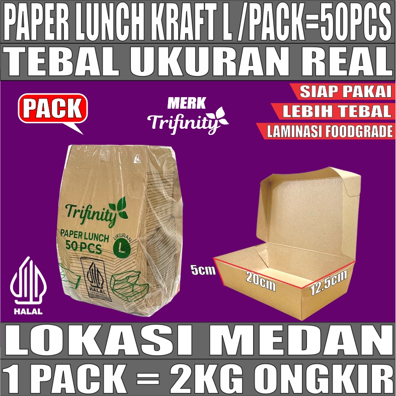 Paper Lunch L KRAFT Pack 50pcs Kotak TRIFINITY Halal