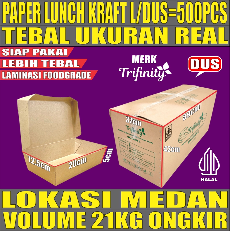 Paper Lunch L Kraft Dus 500pcs box Tutup TRIFINITY Halal