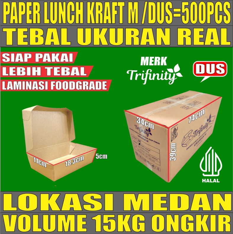 Paper Lunch M Kraft Dus 500pcs box Tutup TRIFINITY Halal