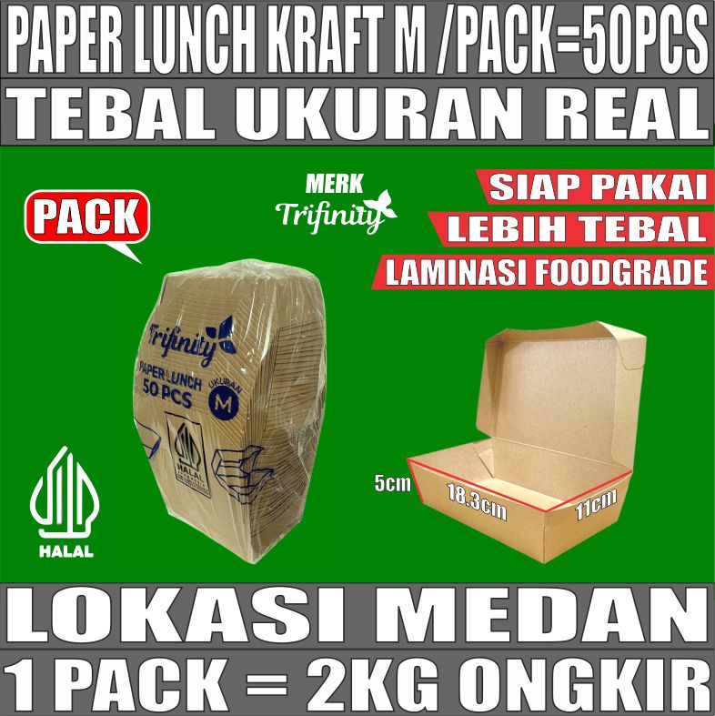 Paper Lunch M KRAFT Pack 50pcs Kotak TRIFINITY Halal