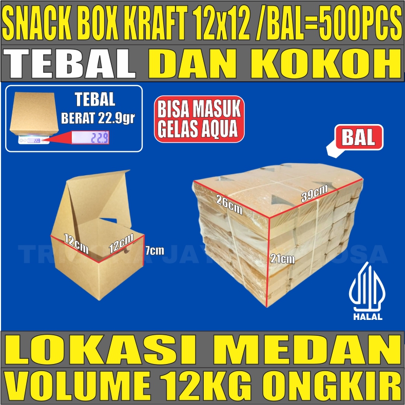 Snack Box Coklat 12x12 BALL 500pcs Kraft 275gsm Tutup sambung