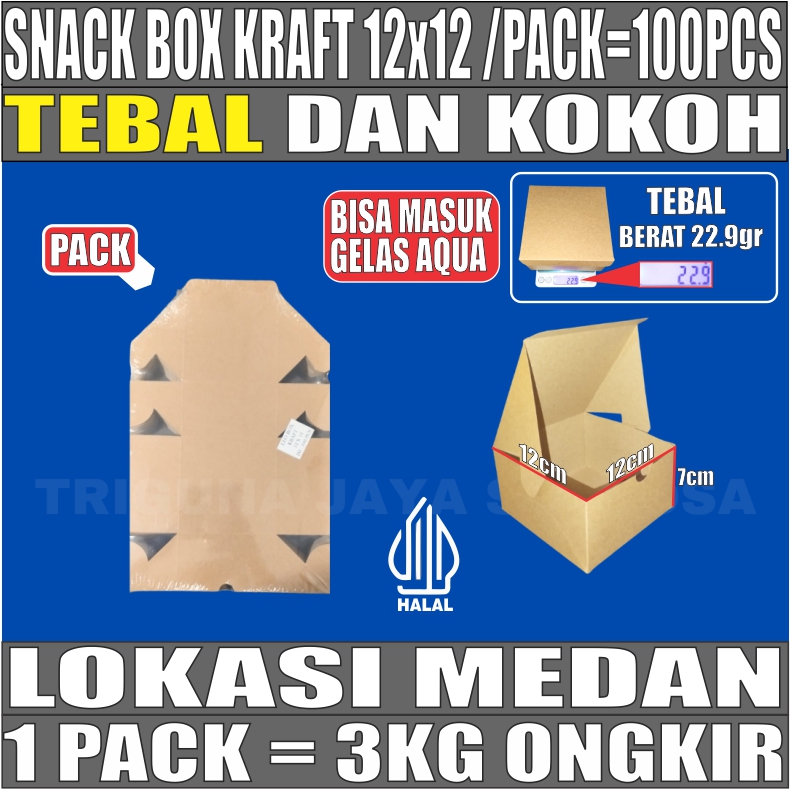 Snack Box Coklat 12x12 Pack 100pcs Kraft 275gsm Tutup sambung
