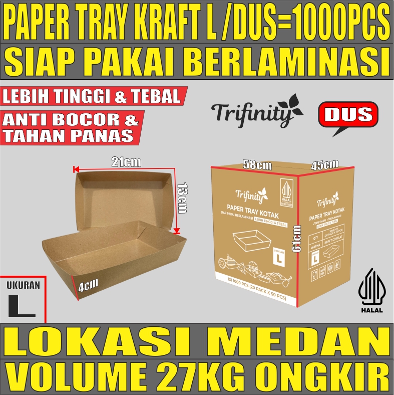 Tray Paper Kraft L Dus 1000pcs Trifinity