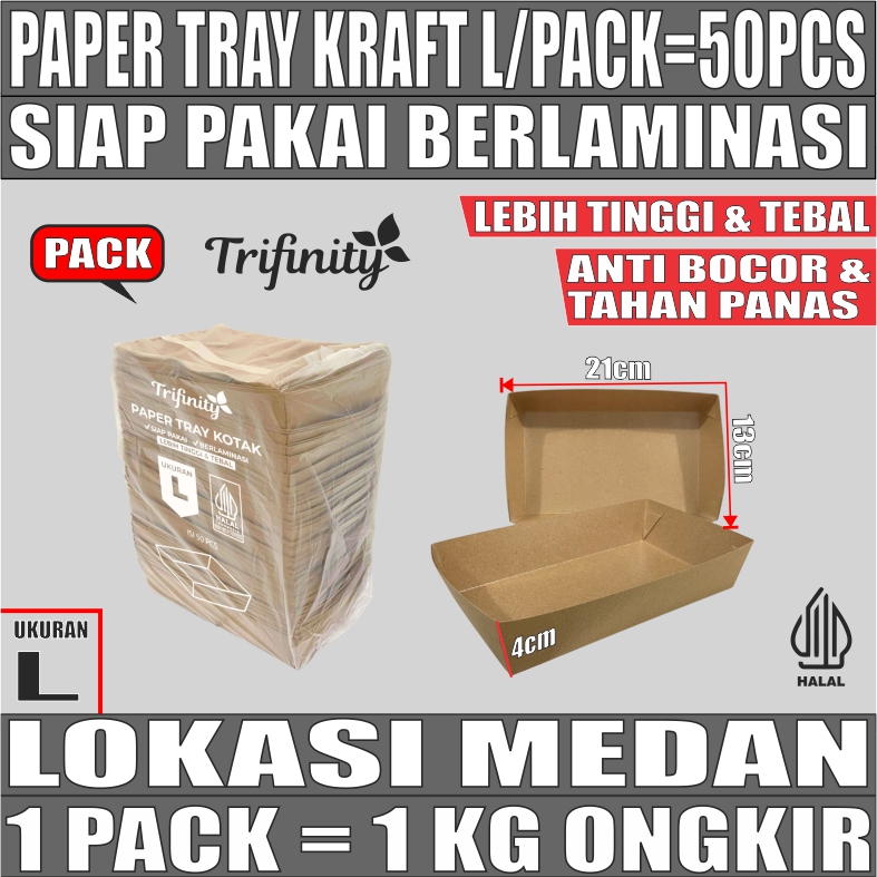 Tray Paper Kraft L Pack 50pcs Trifinity