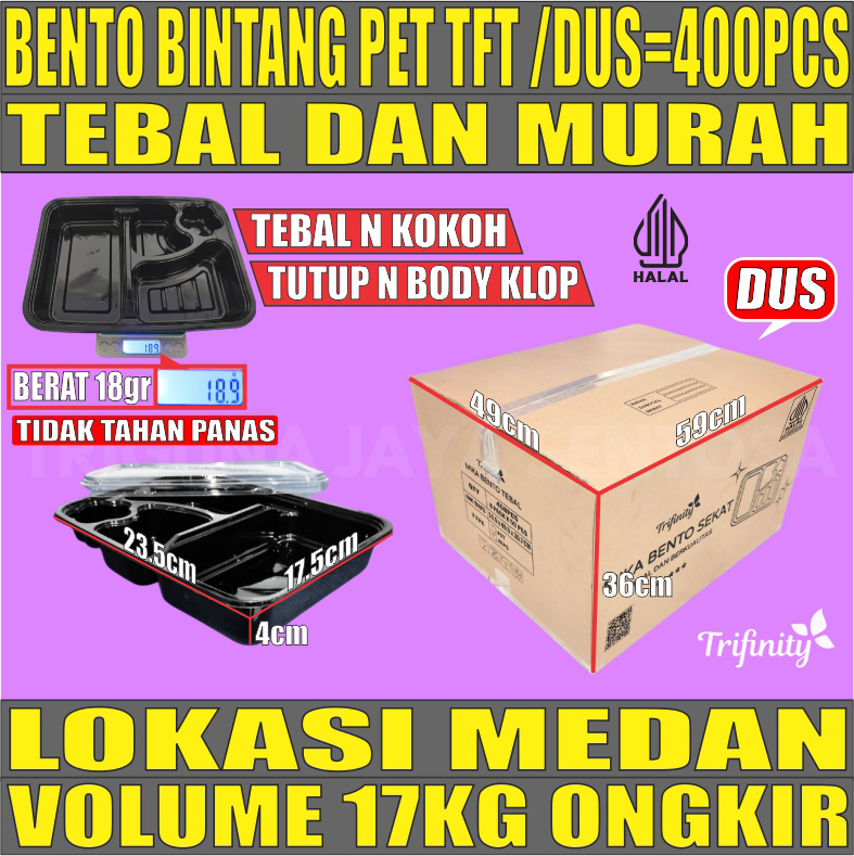 Mika Bento PET Dus Trifinity 400pcs Bintang 4 Sekat Tebal