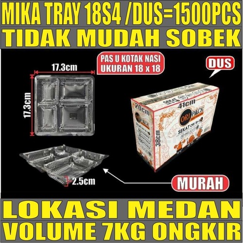 Mika Tray 18S4 4Sekat 18x18 DUS 1500pcs u Kotak Nasi