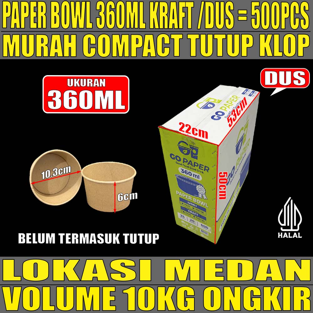 Paper Bowl KRAFT 360ml GO Paper Dus 500pcs Tebal 7,6gr ori