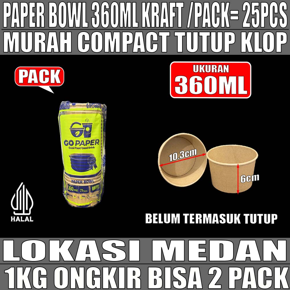 Paper Bowl KRAFT 360ml Go Paper Pack 25pcs