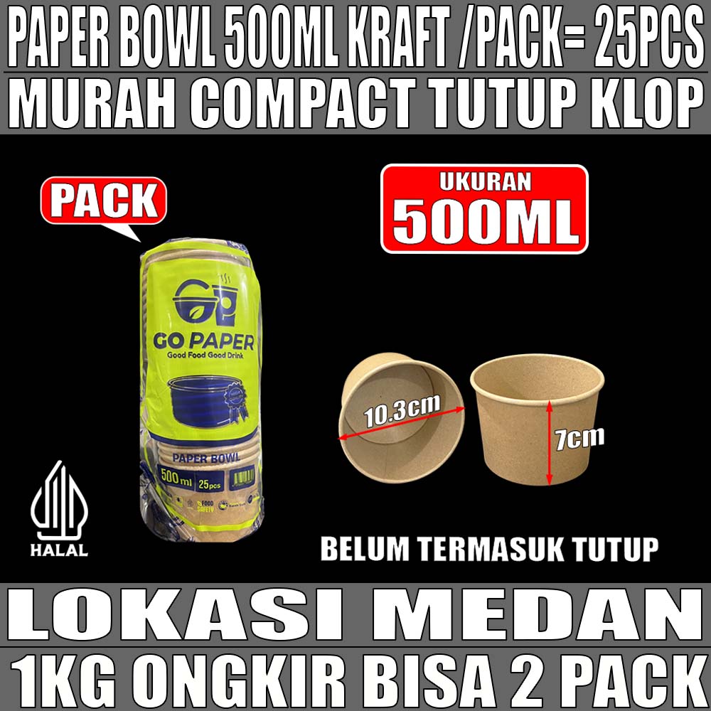 Paper Bowl Kraft 500ml Go Paper PACK 25pcs