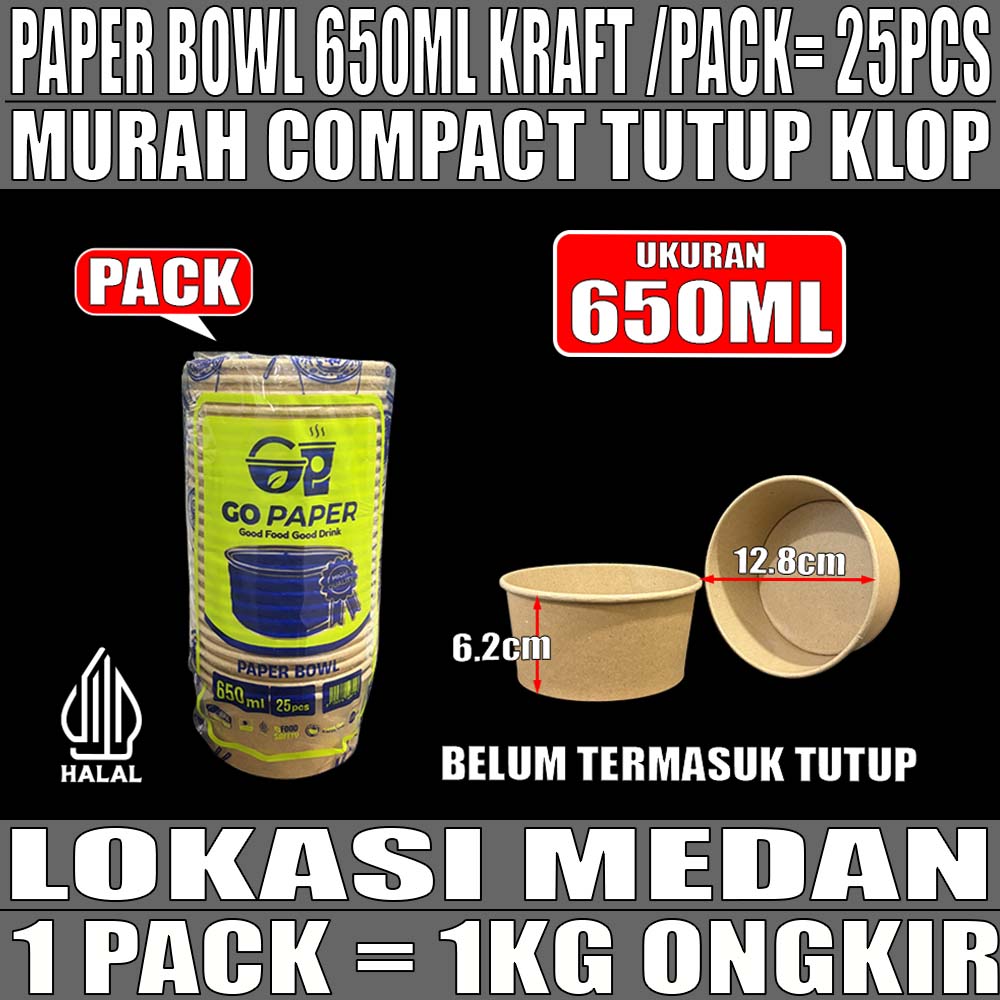 Paper Bowl Kraft 650ml Go Paper PACK 25pcs