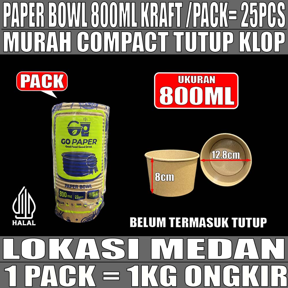 Paper Bowl Kraft 800ml Go Paper PACK 25pcs