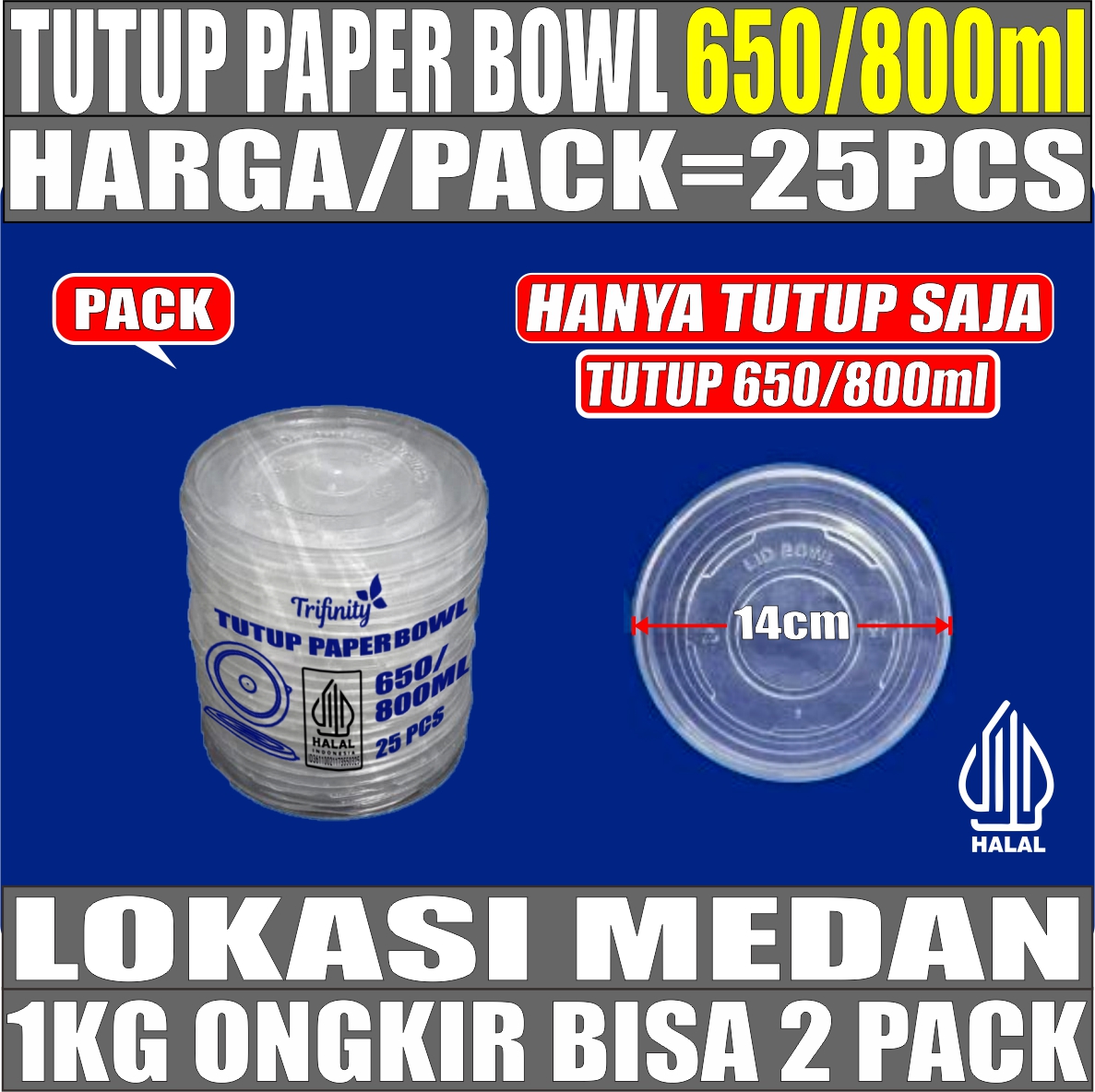 Tutup Paper Bowl PUTIH 650ml n 800ml Pack 25pcs Trifinity