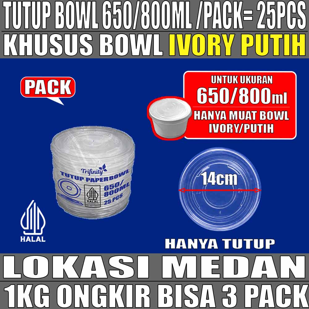 Tutup Paper Bowl PUTIH 650ml n 800ml Pack 25pcs Trifinity