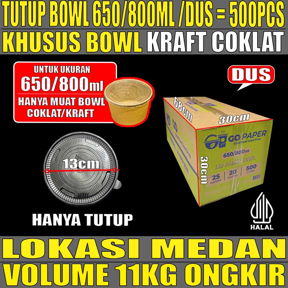 Tutup Paper Bowl KRAFT u 650ml n 800ml GO Paper Dus 500pcs ori