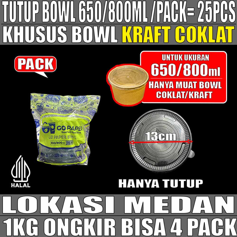 Tutup Paper bowl Kraft u 650ml n 800ml Go Paper PACK 25pcs