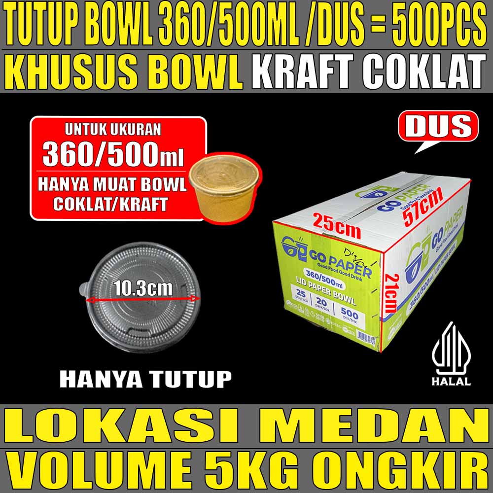 Tutup Paper Bowl KRAFT u 360ml n 500ml GO Paper Dus 500pcs ori