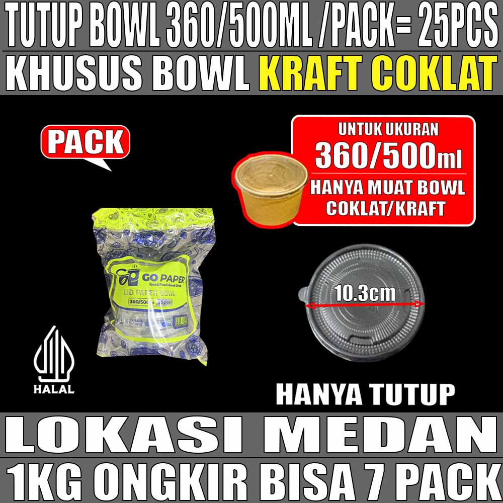 Tutup Paper bowl Kraft u 360ml n 500ml Go Paper PACK 25pcs