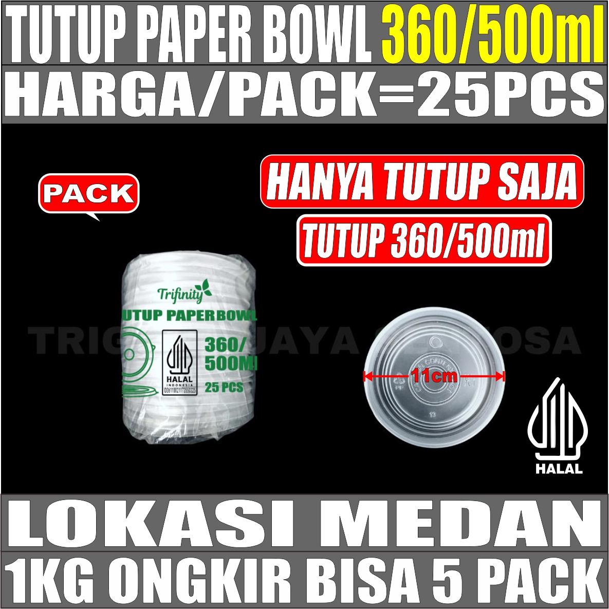 Tutup Paper bowl PUTIH 360ml n 500ml Pack 25pcs Trifinity