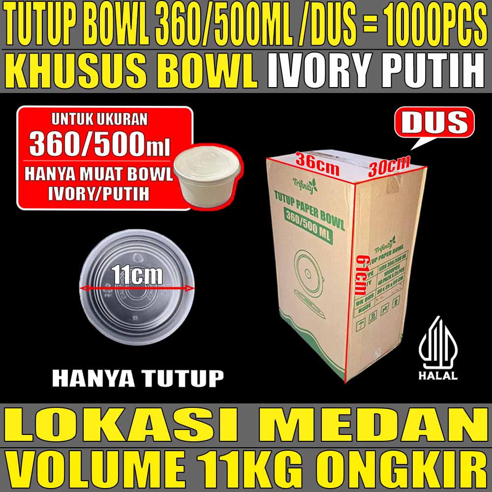 Tutup Paper Bowl PUTIH 360ml n 500ml Dus 1000pcs Trifinity