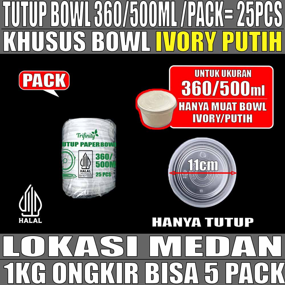 Tutup Paper bowl PUTIH 360ml n 500ml Pack 25pcs Trifinity