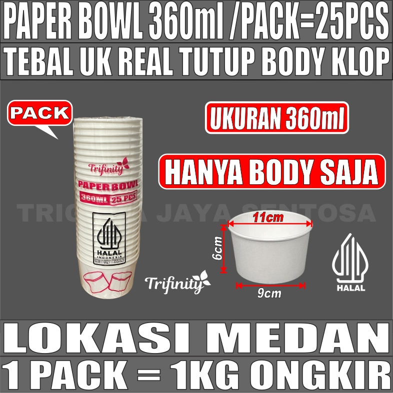 Paper bowl PUTIH 360ml Pack 25pcs Trifinity