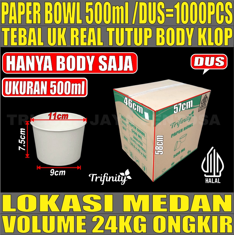 Paper Bowl PUTIH 500ml Dus 1000pcs Trifinity