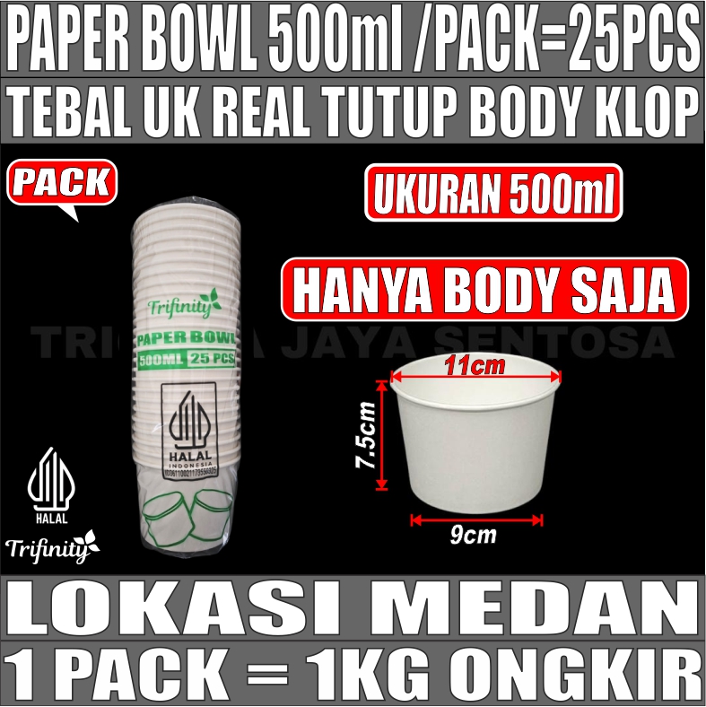 Paper Bowl PUTIH 500ml Pack 25pcs Trifinity