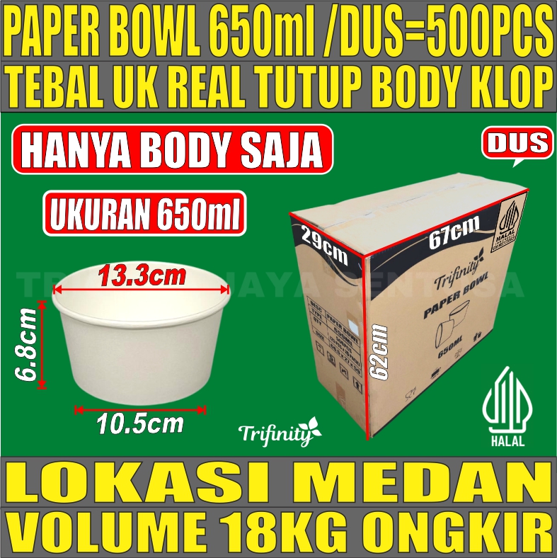 Paper Bowl PUTIH 650ml Dus 500pcs Trifinity
