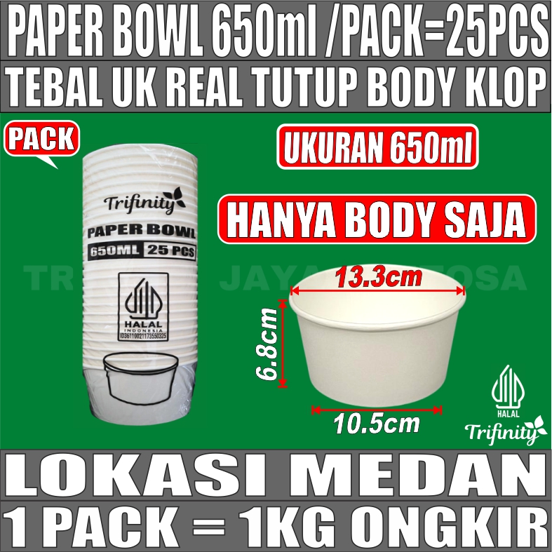 Paper Bowl PUTIH 650ml Pack 25pcs Trifinity