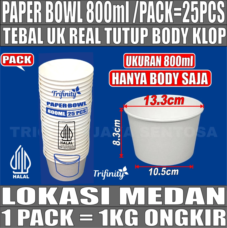 Paper Bowl PUTIH 800ml Pack 25pcs Trifinity