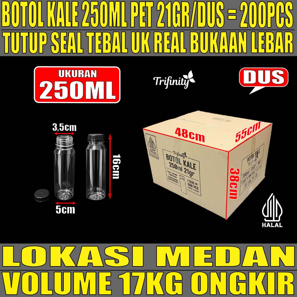 Botol Plastik Kale Pet 250ml Dus 200pcs Tebal 21gr