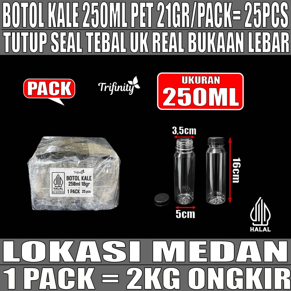 Botol Kale Plastik Pet 250ml Pack 25pcs