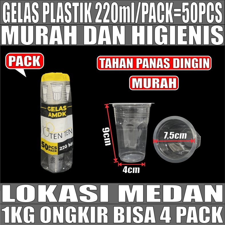 Gelas Aqua 220ml Pack 50pcs Cup Plastik Murah