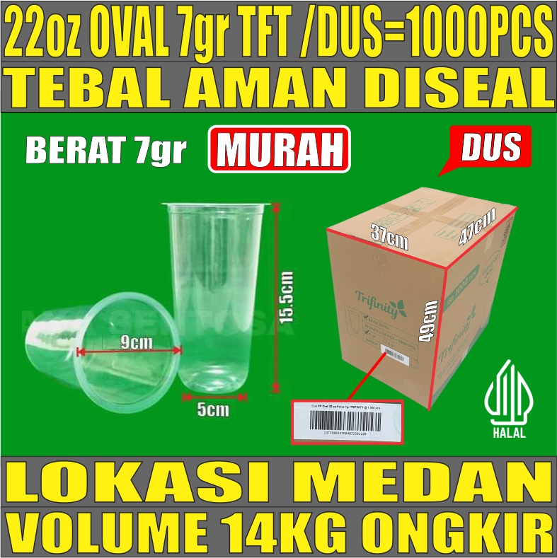 Gelas 22oz Oval Trifinity 7gr Dus 1000pcs Halal