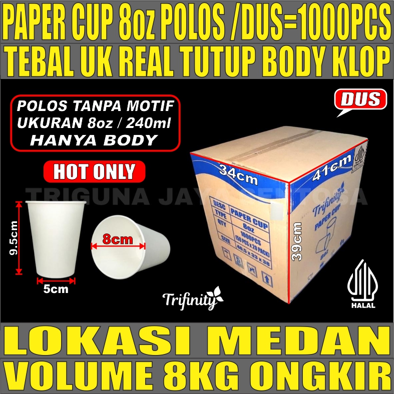 Paper Cup 8oz Polos Dus 1000pcs 240ml Hanya Body